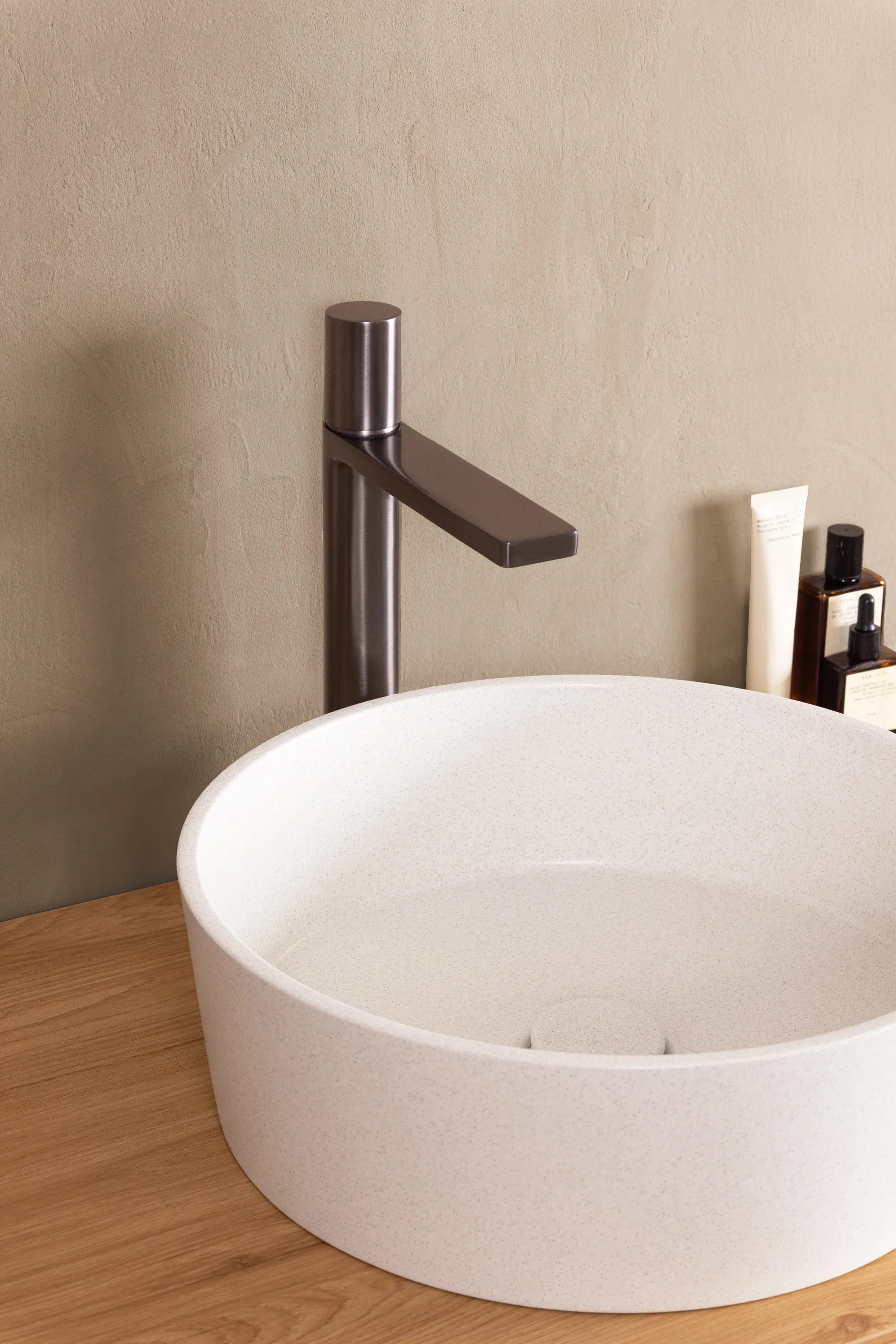 vasque à poser beige ronde 